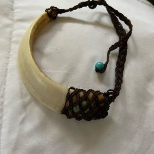 Tusk and turquoise choker with crochet detailing